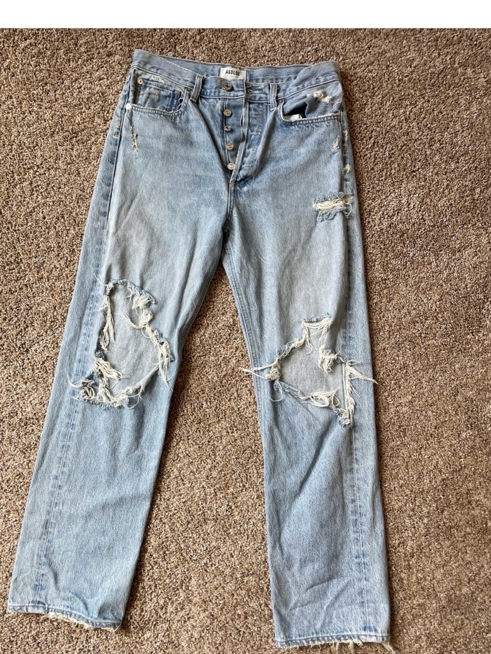 Agolde 90s Style Light Wash Distressed Boyfriend Jeans
